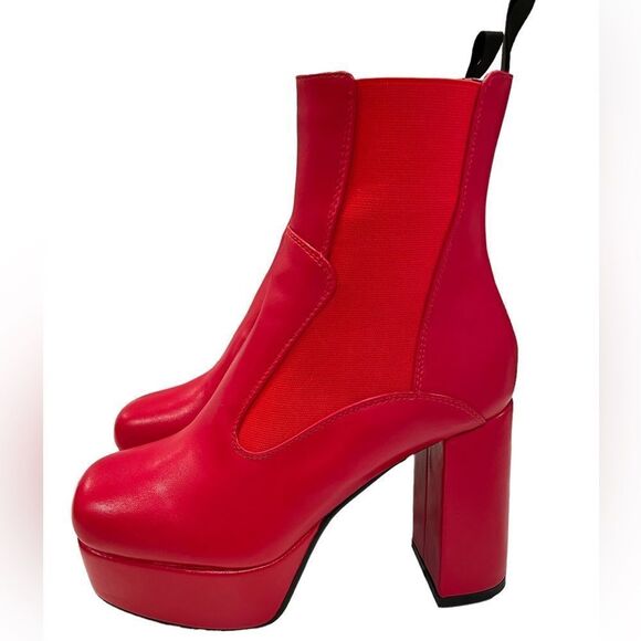 Red Platform Ankle Boots - Picture 1 of 6